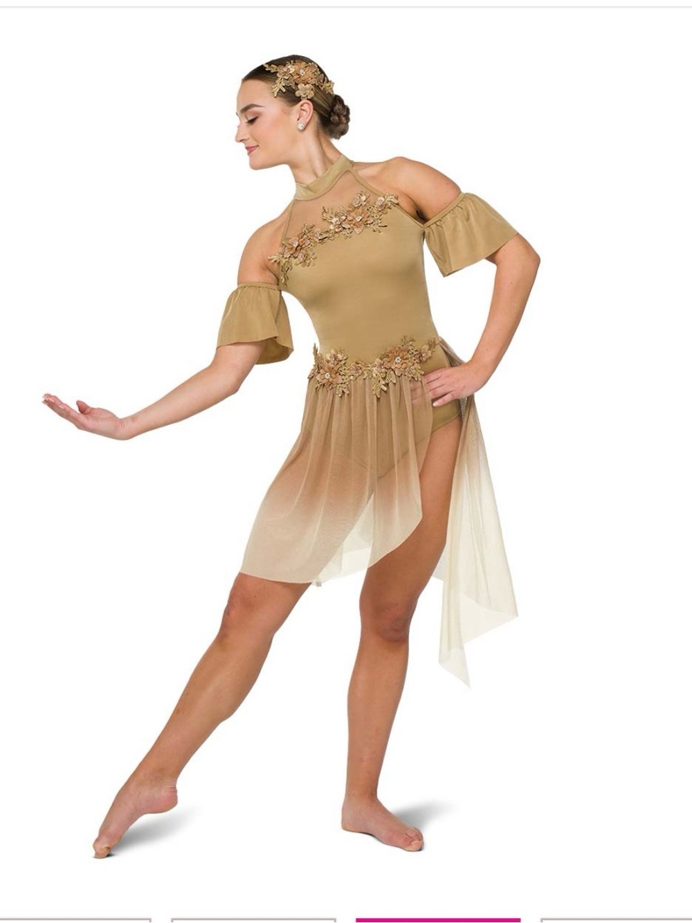 Dance Costume Dress Gold Floral Applique Dance Dress